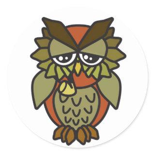 Smoking Owl 2.0 Brown Classic Round Sticker