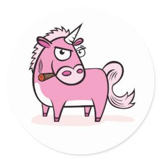 Smoking Pink Unicorn Classic Round Sticker