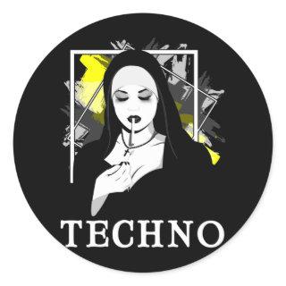 Smoking Techno Nun Religion Electronic Bass Music Classic Round Sticker