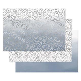 Smoky Blue White Ombre Silver Glam Leopard Print  Sheets