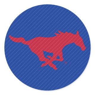 SMU Mustangs Carbon Fiber Pattern Classic Round Sticker