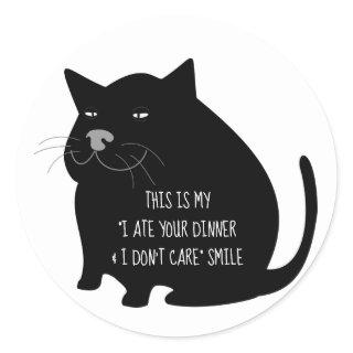 Smug Fat Black Cat Funny Quote Classic Round Sticker