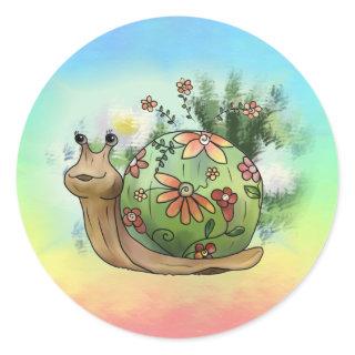 snail at the pond classic round sticker