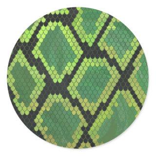 Snake Black and Green Print Classic Round Sticker