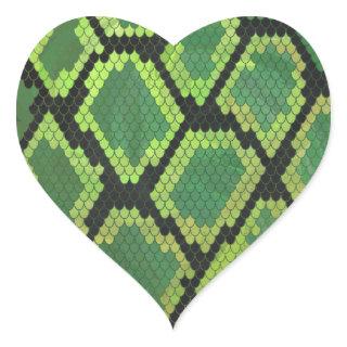 Snake Black and Green Print Heart Sticker