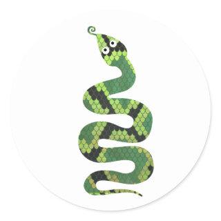 Snake Black and Green Print Silhouette Classic Round Sticker