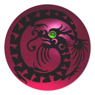 SNAKE  DRAGON ,black,red pink ruby,emerald green Classic Round Sticker