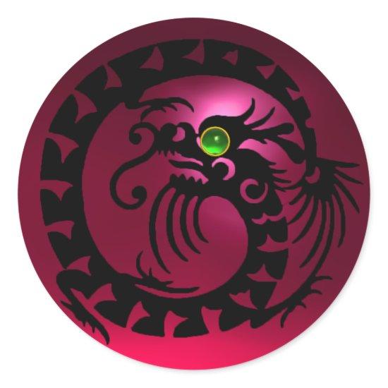 SNAKE  DRAGON ,black,red pink ruby,emerald green Classic Round Sticker