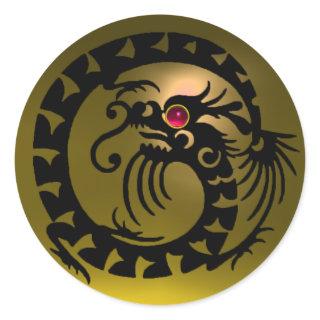 SNAKE  DRAGON , black , yellow topaz,red ruby Classic Round Sticker