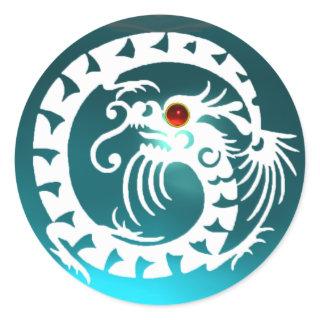 SNAKE  DRAGON  white,aquamarine blue,red ruby Classic Round Sticker