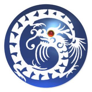 SNAKE DRAGON ,white ,blue sapphire ,red ruby Classic Round Sticker