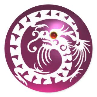 SNAKE  DRAGON , white, pink amethyst ,red ruby Classic Round Sticker