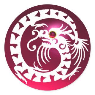 SNAKE  DRAGON , white ,red pink ruby Classic Round Sticker