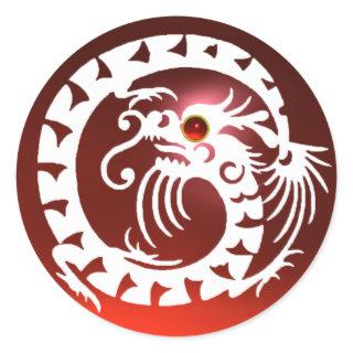 SNAKE  DRAGON , white ,red ruby Classic Round Sticker