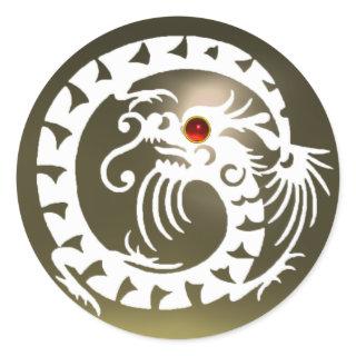 SNAKE DRAGON ,white ,red ruby ,grey agate Classic Round Sticker