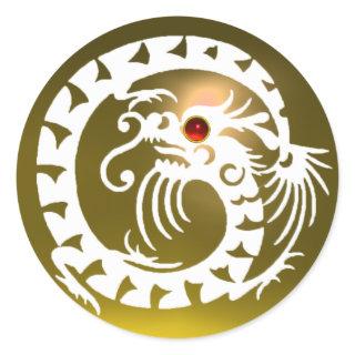 SNAKE  DRAGON , white, yellow topaz,red ruby Classic Round Sticker