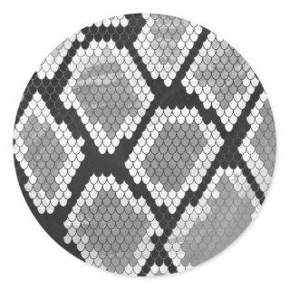 Snake Gray, White and Black Print Classic Round Sticker