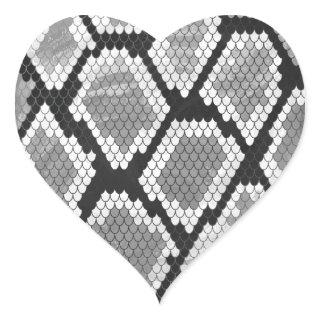 Snake Gray, White and Black Print Heart Sticker