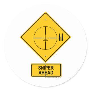 Sniper Ahead Warning Sign (Crosshairs) Classic Round Sticker