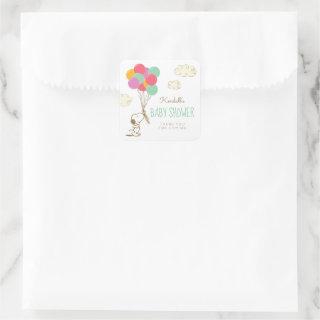 Snoopy and Balloons Baby Shower Square Sticker