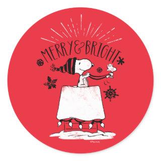 Snoopy and Woodstock - Merry & Bright Classic Round Sticker