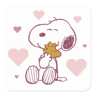 Snoopy & Woodstock - Love is Snuggles & Cuddles Square Sticker