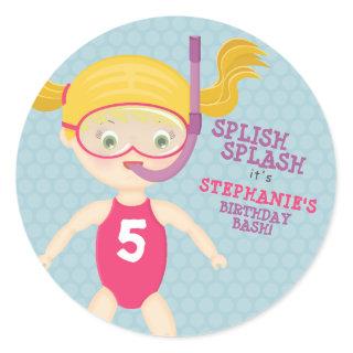 Snorkeling Girl Beach Party Classic Round Sticker