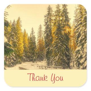 Snow Covered Pine Trees Nature Photo Thank You Square Sticker