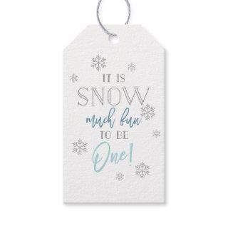 Snow Much Fun | Silver Snowflake Blue 1st Birthday Gift Tags