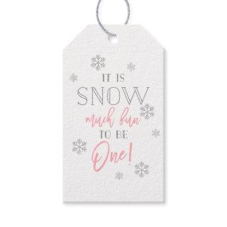 Snow Much Fun | Silver Snowflake Pink 1st Birthday Gift Tags