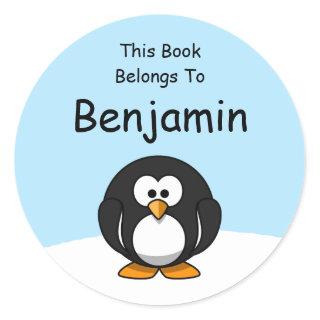 Snow Penguin Cartoon This Book Belongs To Classic Round Sticker