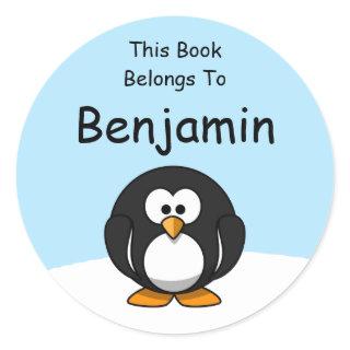 Snow Penguin Cartoon This Book Belongs To Classic Round Sticker