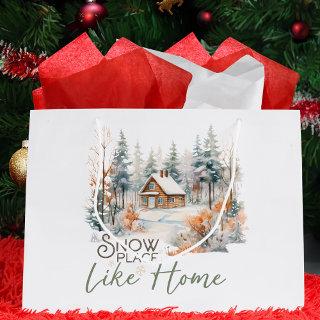 Snow Place Like Home, Mountain Cabin Christmas Large Gift Bag
