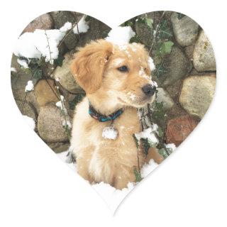 Snow Puppy Heart Sticker