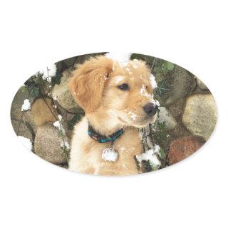Snow Puppy Oval Sticker