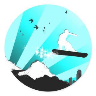 snowboard : powder trail classic round sticker