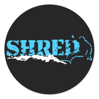 snowboard. shred. classic round sticker