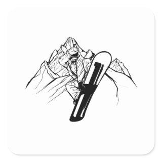 Snowboarder Mountain Adventure Square Sticker