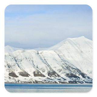 Snowcapped peaks Woodfjord Svalbard 2 Square Sticker