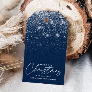 Snowdrift Navy Blue Merry Christmas Gift Tags
