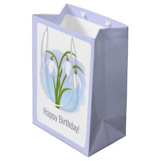 Snowdrops - Spring Flowers on Watercolor Birthday Medium Gift Bag