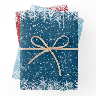 Snowfall and Snow Borders Christmas Blue/Red ID728  Sheets