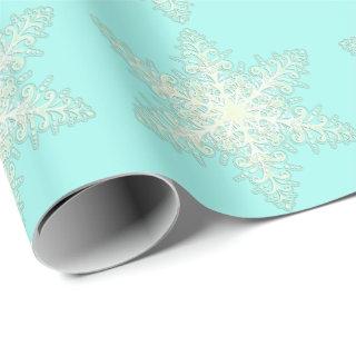 Snowflake icy lace winter white and teal elegant