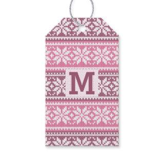 Snowflake Pink Nordic Faux Knit Sweater Monogram G Gift Tags