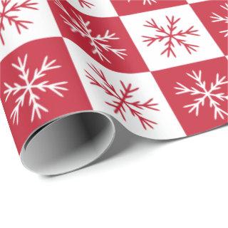 Snowflake Red White Checkered Pattern Christmas