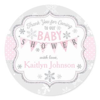 Snowflake Silver Glitter Winter Thank You Label
