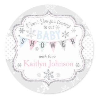 Snowflake Silver Glitter Winter Thank You Label
