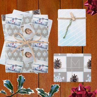 Snowflake White Opal Pinstripes 3 Photo Christmas  Sheets