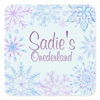 Snowflake Winter One-Derland First Birthday Square Sticker