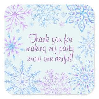 Snowflake Winter One-Derland First Birthday Thanks Square Sticker
